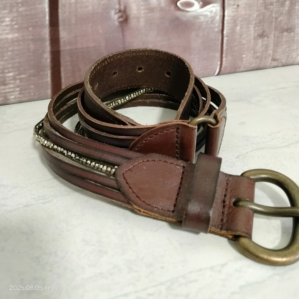 COPY - Unbranded Women's Brown Leather Belt Sz Large Silver Accents Layers Retr…